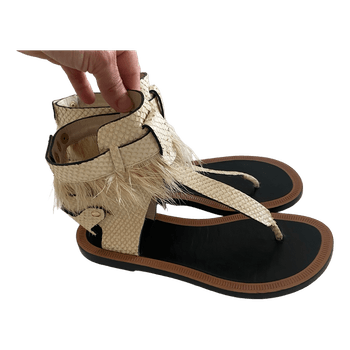 Isabel Marant Feather Trim Leather Boho Sandals EU 40 Made in Italy Designer