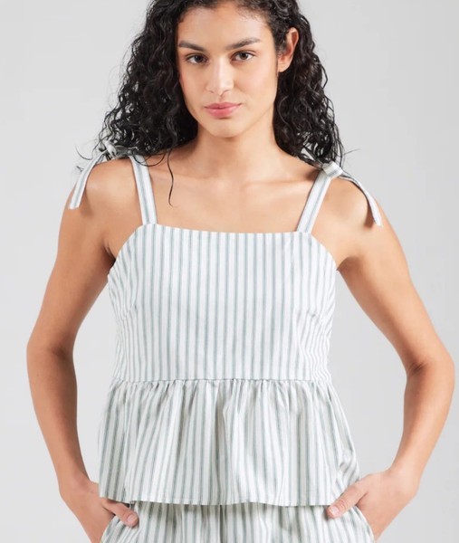 NEW PIECES striped cotton babydoll top M summer peplum cottagecore coastal capsule