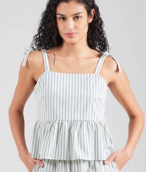 NEW PIECES striped cotton babydoll top M summer peplum cottagecore coastal capsule