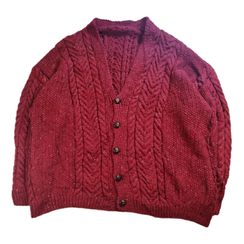 Käsinneulottu Neuletakki - Palmikkoneule - Viininpunainen - 2XL/3XL