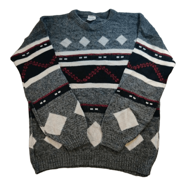Vintage Neulepusero - Harmaa Kuviollinen - Made in England - M/L
