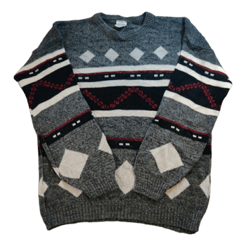 Vintage Neulepusero - Harmaa Kuviollinen - Made in England - M/L