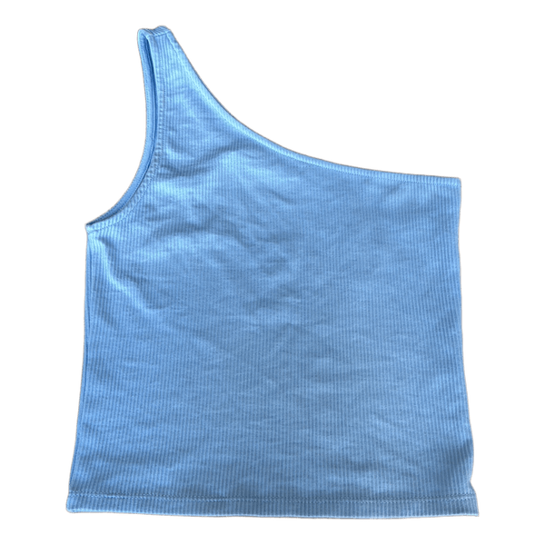 Lyseblå ribstrikket one-shoulder top