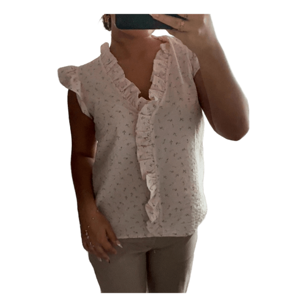 Lyserød bluse med flæser