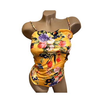 Bikbok S keltainen kukkakuvioinen bodysuit