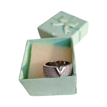 Silver v-shaped ring with stones