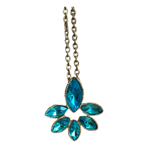 Gold tone blue pendant turquoise crystal