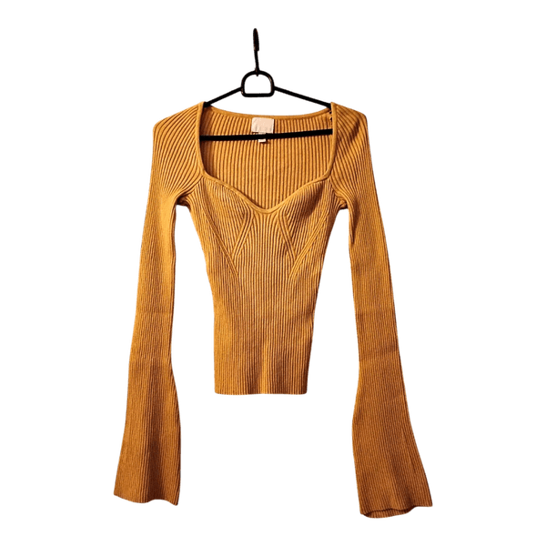 Mustard ribbed long-sleeve top