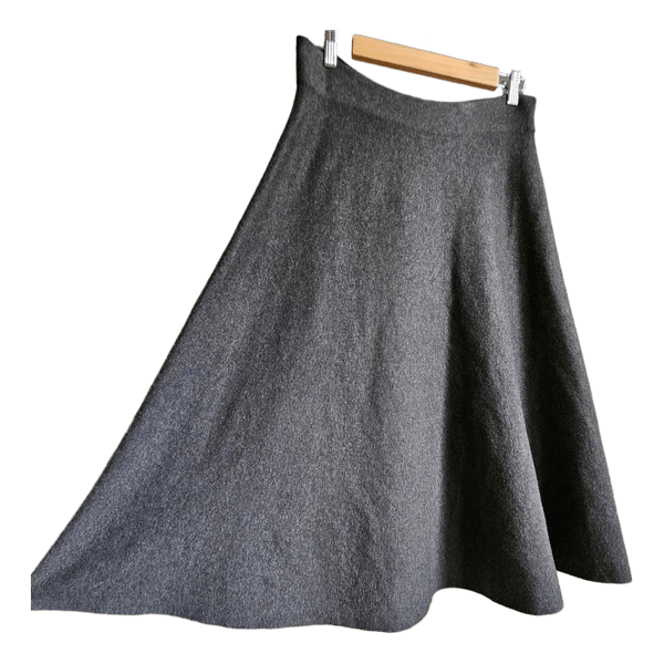 PREMISE Grey Knit A-Line Midi Skirt Size M Stretch Flared Minimalist