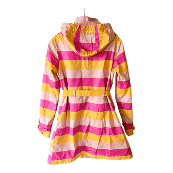 Vila striped raincoat pink yellow hooded belted jacket cotton trench S Spring Summer