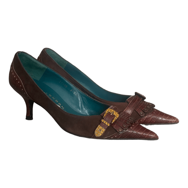 Brown leather kitten heels