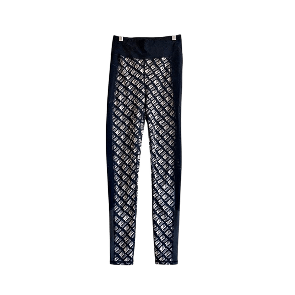 Sweaty Betty XS Workout Leggings Geometric Print Mesh Panels Black Grey Activewear