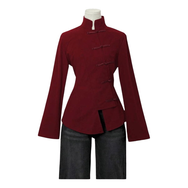 Burgundy mandarin collar blouse