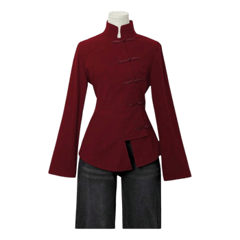 Burgundy mandarin collar blouse