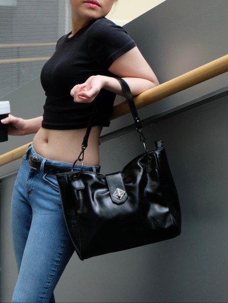 Black leather shoulder bag