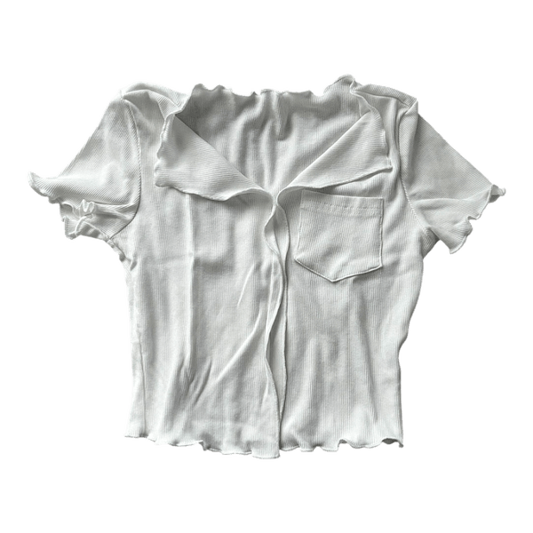 White ribbed short-sleeve top