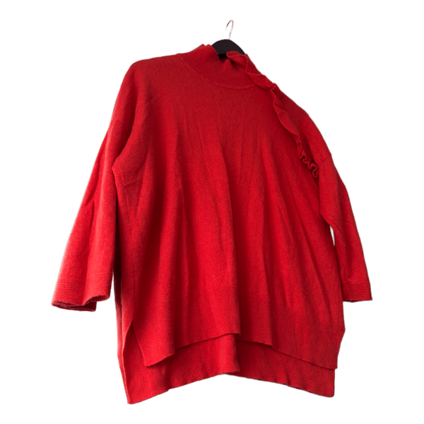 Red ruffled sweater
