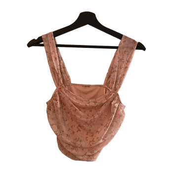 Vaaleanpunainen croptop kukilla