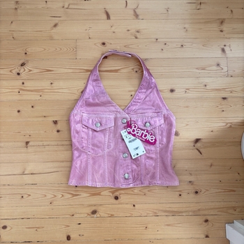 Pink halter neck denim top