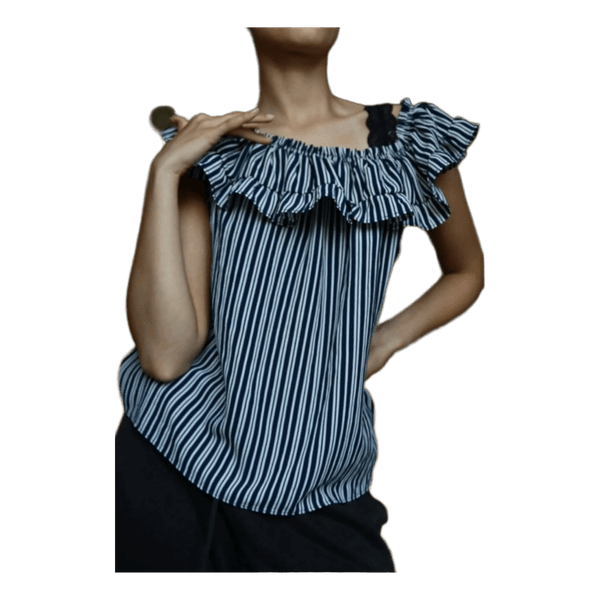 Striped ruffled off-shoulder top