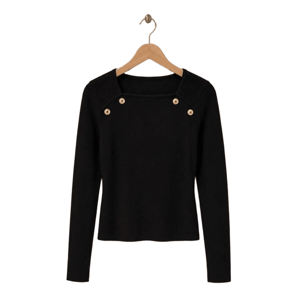 Sort langærmet strikbluse