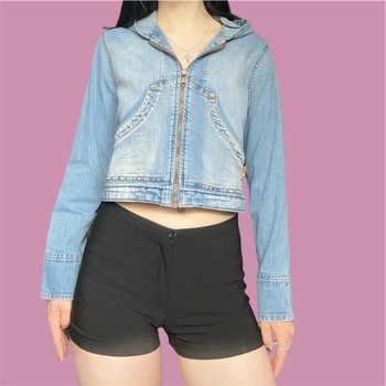 Denim zip-up hoodie