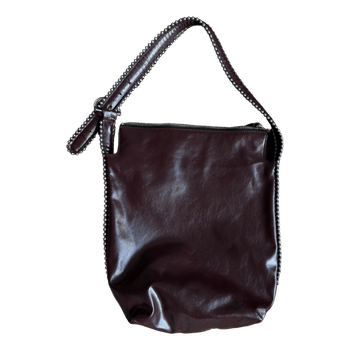 Burgundy stud leather bag