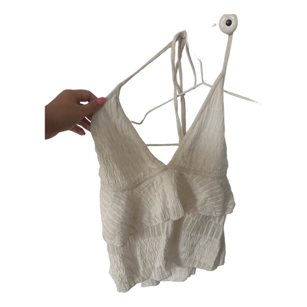 Hvid halterneck top med flæser
