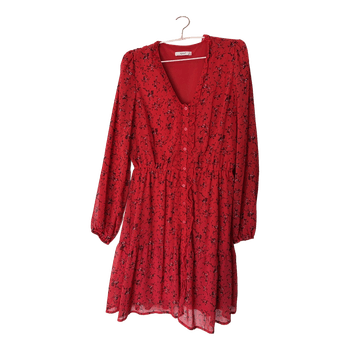 Red floral print dress