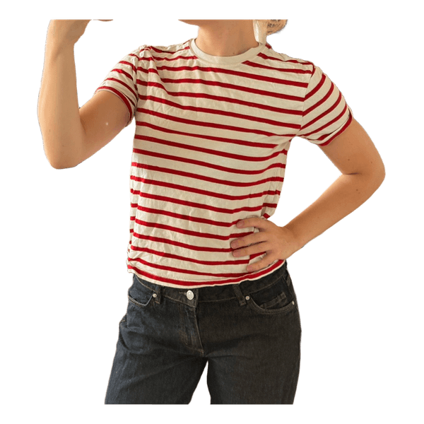 Rød og hvid stribet t-shirt