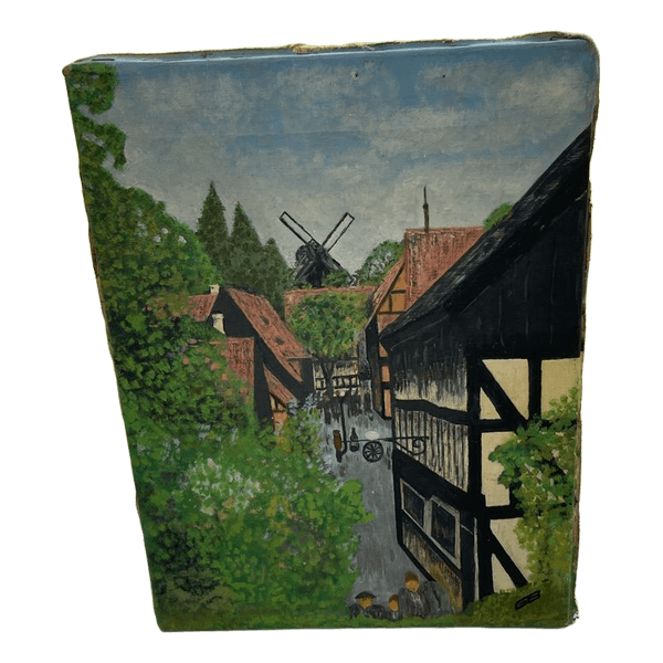 Malerisk oliemaleri af landsby