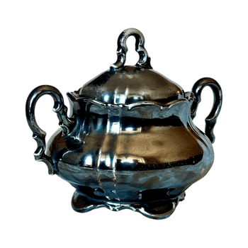Volkstedt Metallin Silverplated Porcelain Sugar Bowl, Germany (1950s)