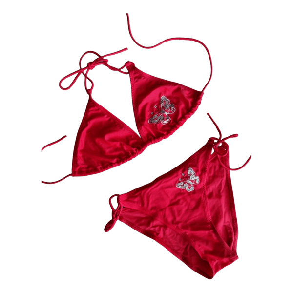 Raudonas bikinis su drugeliais