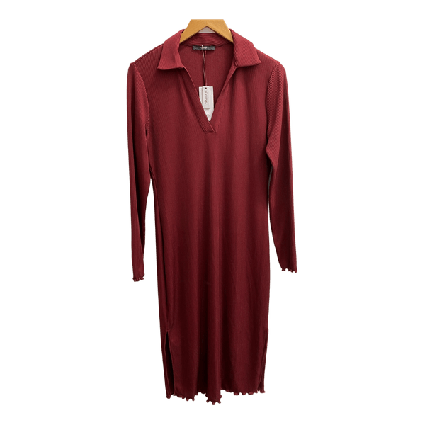 Red ribbed maxi dress