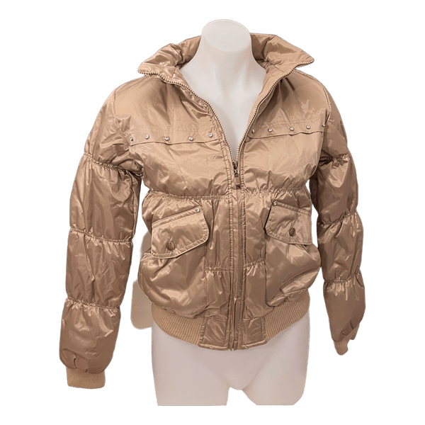 Beige kiiltävä toppatakki