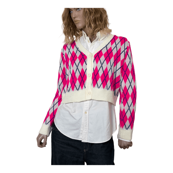 Pink argyle cropped cardigan