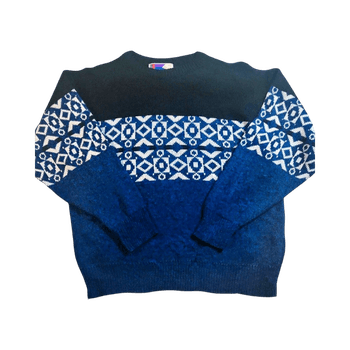 Vintage 80s/90s Sweater Graphix Geometric Knit Jumper - Blue Black White - L