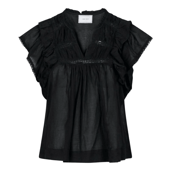Neo Noir Sort bluse med flæser