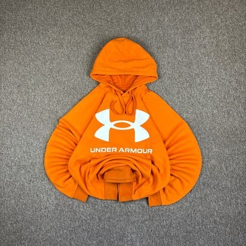 Under Armour Orange Big logo print Pullover Hoodie Jumper Size M
