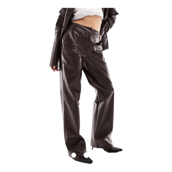 4TH + RECKLESS Brown Woven Faux Leather Wide Leg Trousers EU 34 UK 6 Y2K