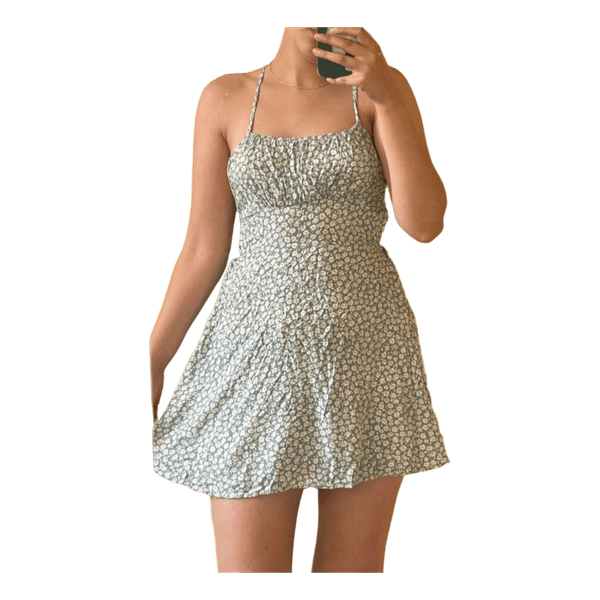 Green floral mini dress