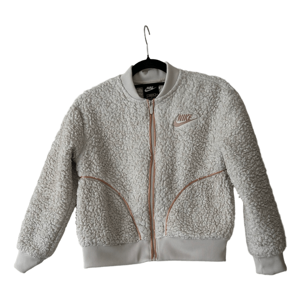 Nike white fleece bomber jacket