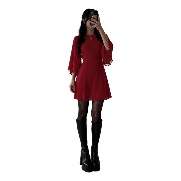 Red pom pom mini dress