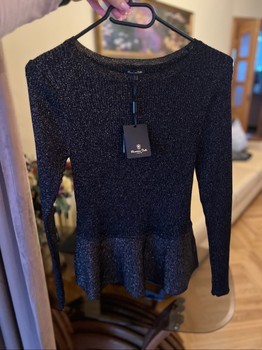 Black metallic peplum top