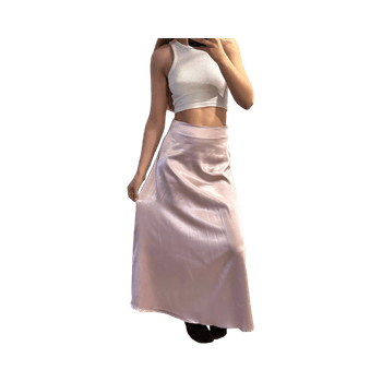 Pink satin maxi skirt