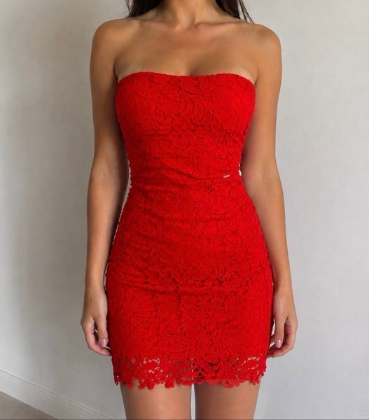 Red lace mini dress S