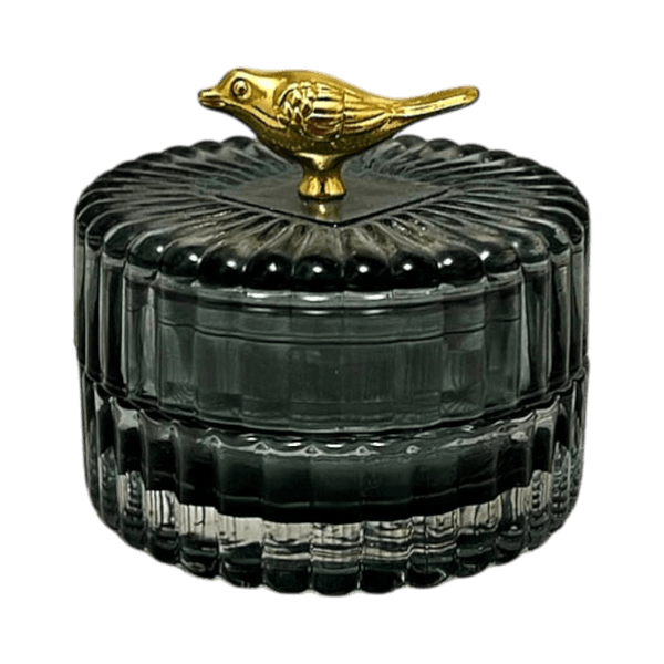 Grey glass jar with bird