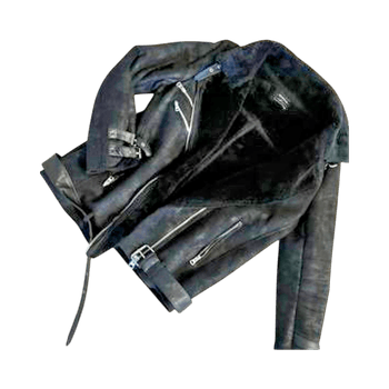 Black leather biker jacket for winter