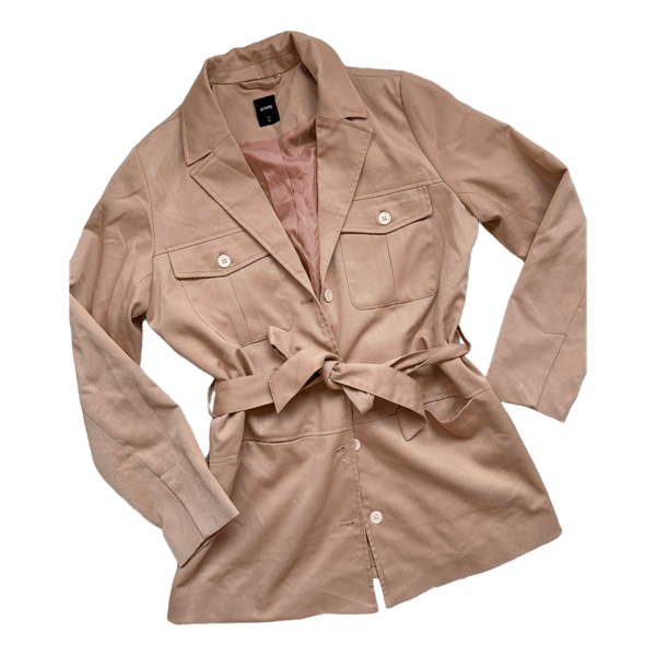 Beige belted blazer jacket