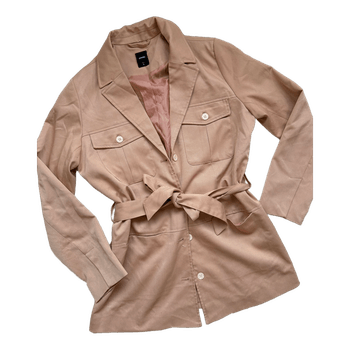 Beige belted blazer jacket